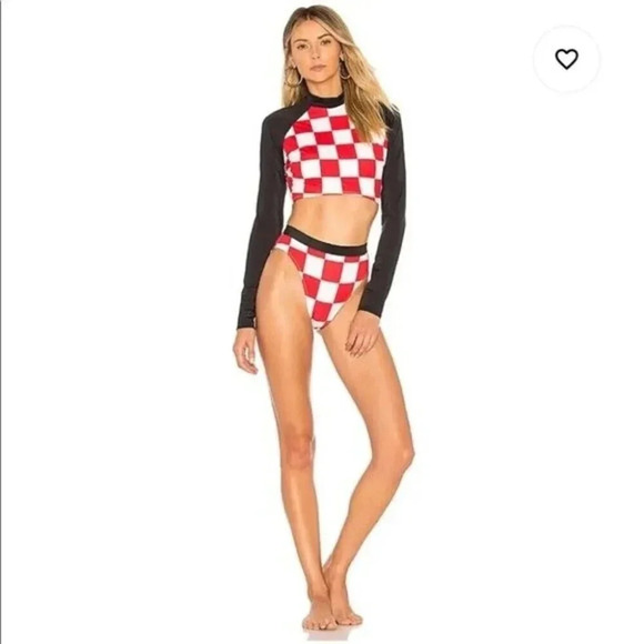 NWT RE/DONE SOLID&STRIPED The Malibu Bottom Red Checker Size L - Picture 3 of 13
